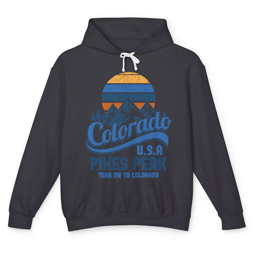 Retro Colorado Mountain Pikes Peak Sunset Outdoor Hiking Unisex Lightweight Hoodie