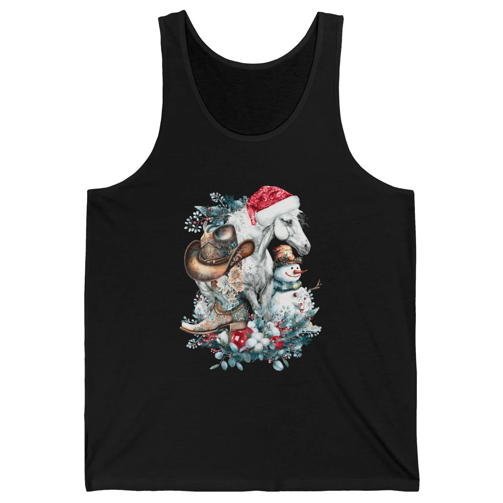 Merry Christmas Horse Santa Hat Cowgirl Cowboy Boots Xmas Unisex Jersey Tank