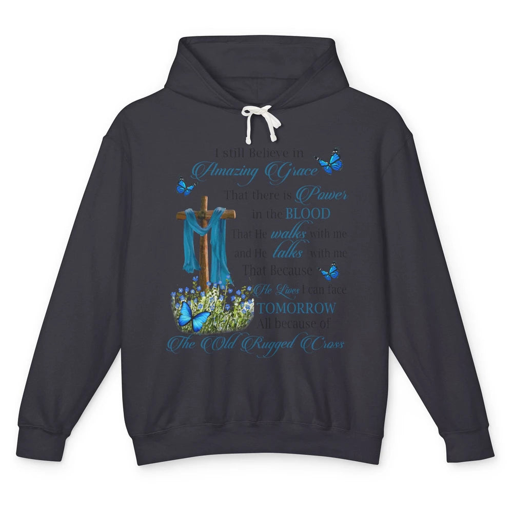 Jesus Cross Butterfly Believe In Amazing Grace Christian Unisex Lightweight Hoodie