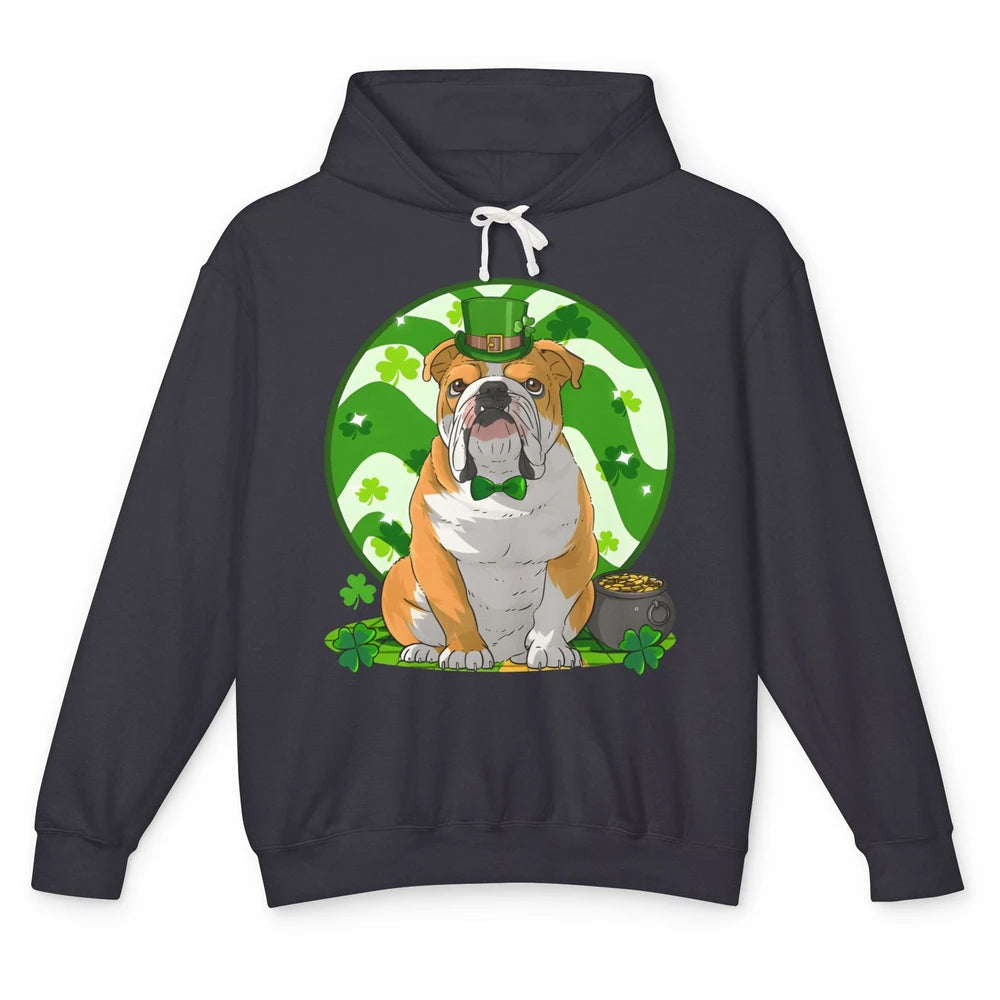 St Patrick's Day English Bulldog Lucky Charm Shamrock Irish Unisex Lightweight Hoodie