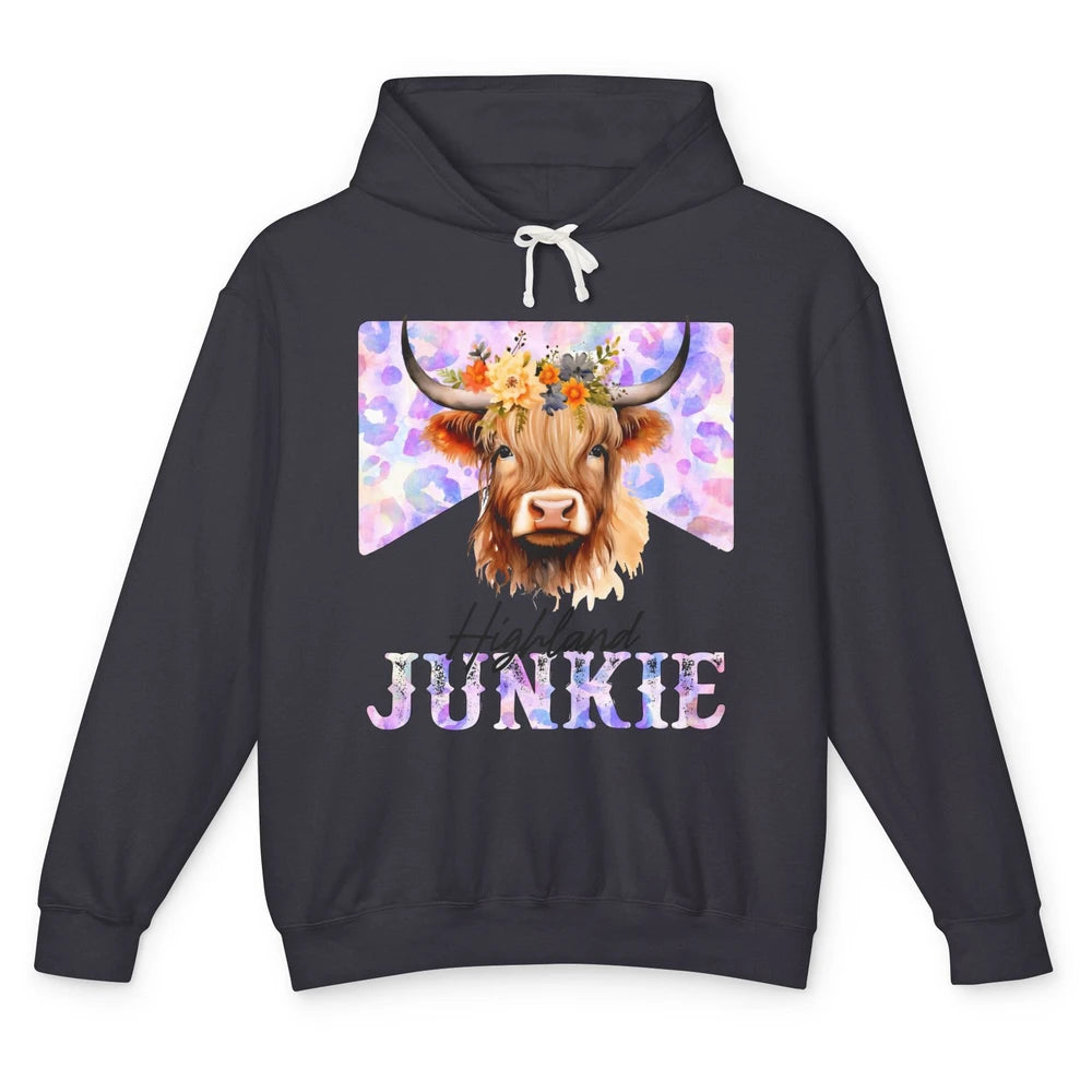 Floral Highland Cow Junkie Western Country Farm Animal Unisex Lightweight Hoodie