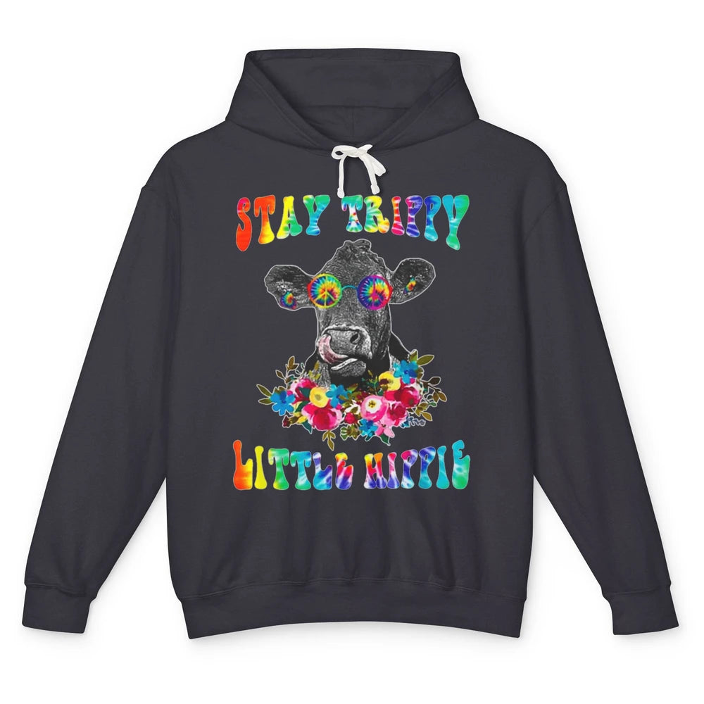 Stay Trippy Little Hippie Heifer Licking Highland Cow Peace Unisex Lightweight Hoodie