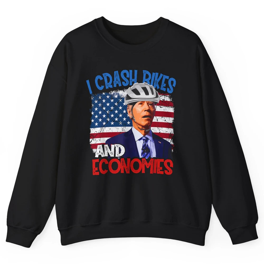 Anti Biden Falling Off Bike Crash Economies US Flag Democrat Unisex Crewneck Sweatshirt