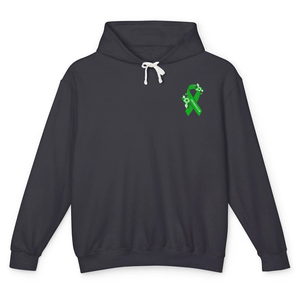 Depression Awareness Floral Green Ribbon Depression Support Unisex Lightweight Hoodie