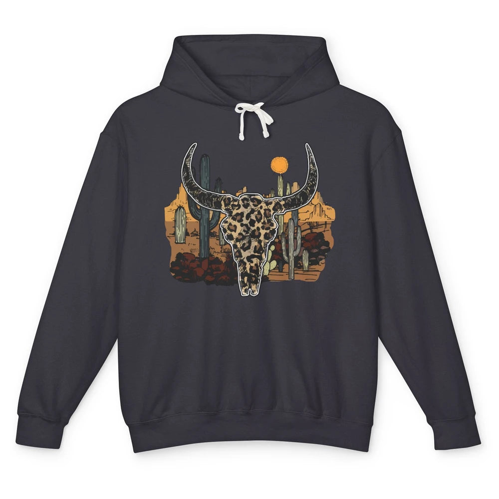 Leopard Bull Skull Desert Sunset Cactus Western Country Girl Unisex Lightweight Hoodie