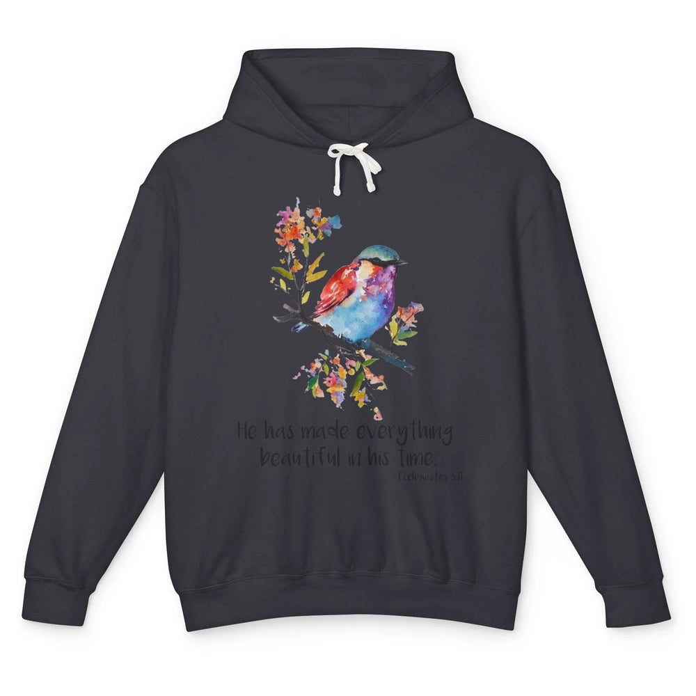 Bird Christian He Has Made Everything Beautiful Bible Verse Unisex Lightweight Hoodie