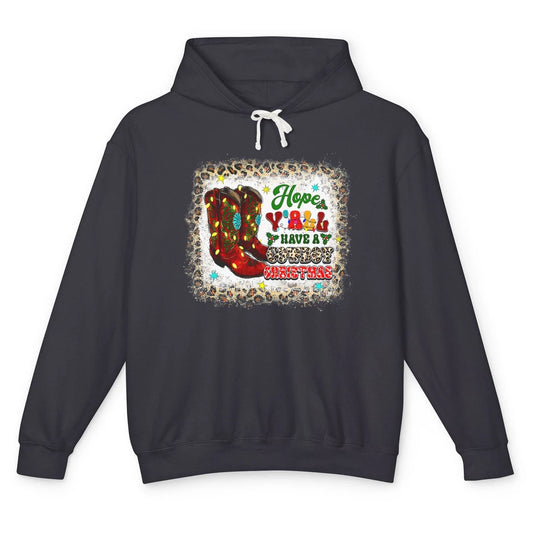 Merry Christmas Cowboy Boots Leopard Xmas Lights Western Unisex Lightweight Hoodie