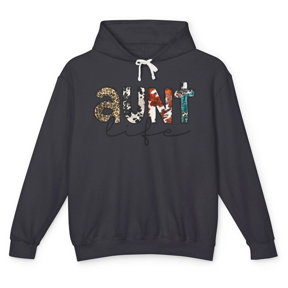 Aunt Life Western Country Leopard Southern Auntie Gift Unisex Lightweight Hoodie