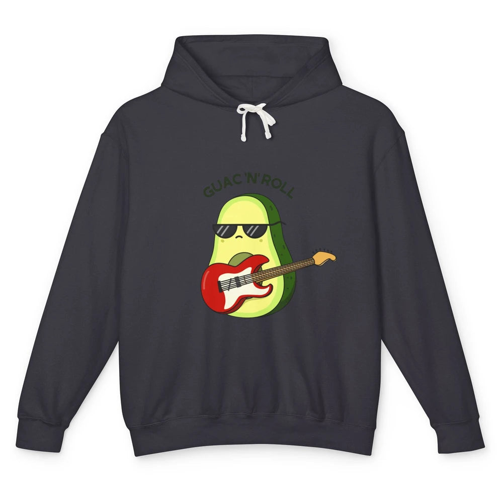 Guac N Roll Cute Rocker Rock Avocado Pun Electric Guitar Unisex Lightweight Hoodie