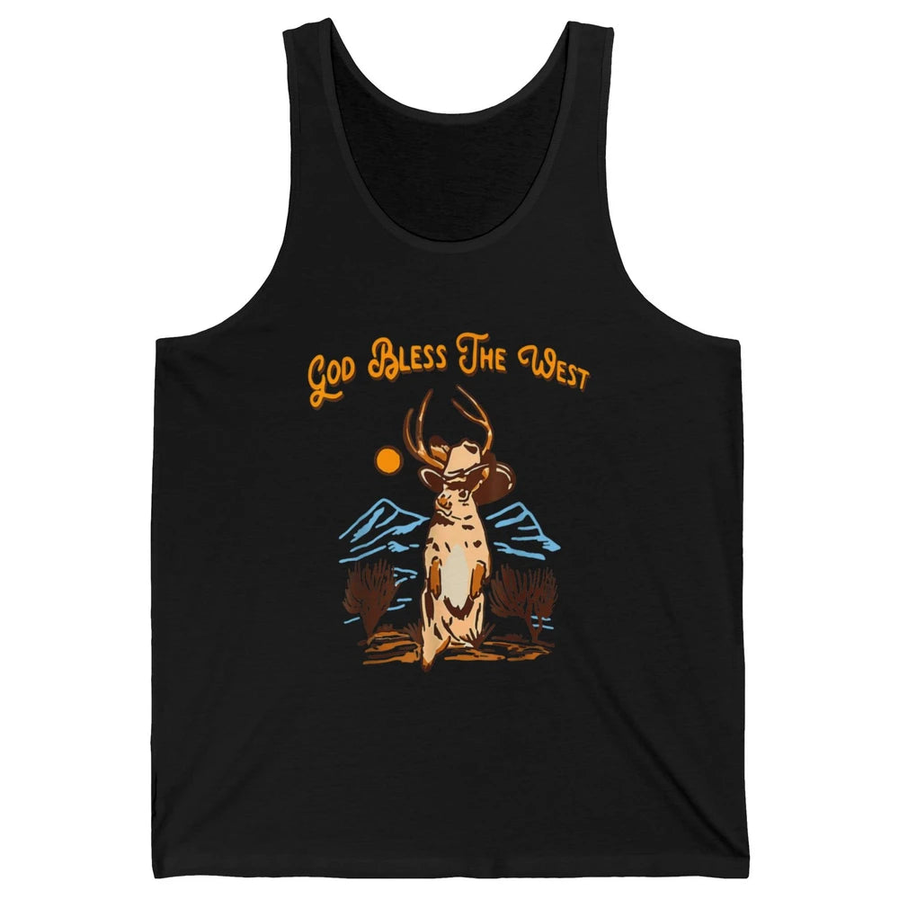 Western Country God Bless Vintage Cowboy Deer Music Desert Unisex Jersey Tank