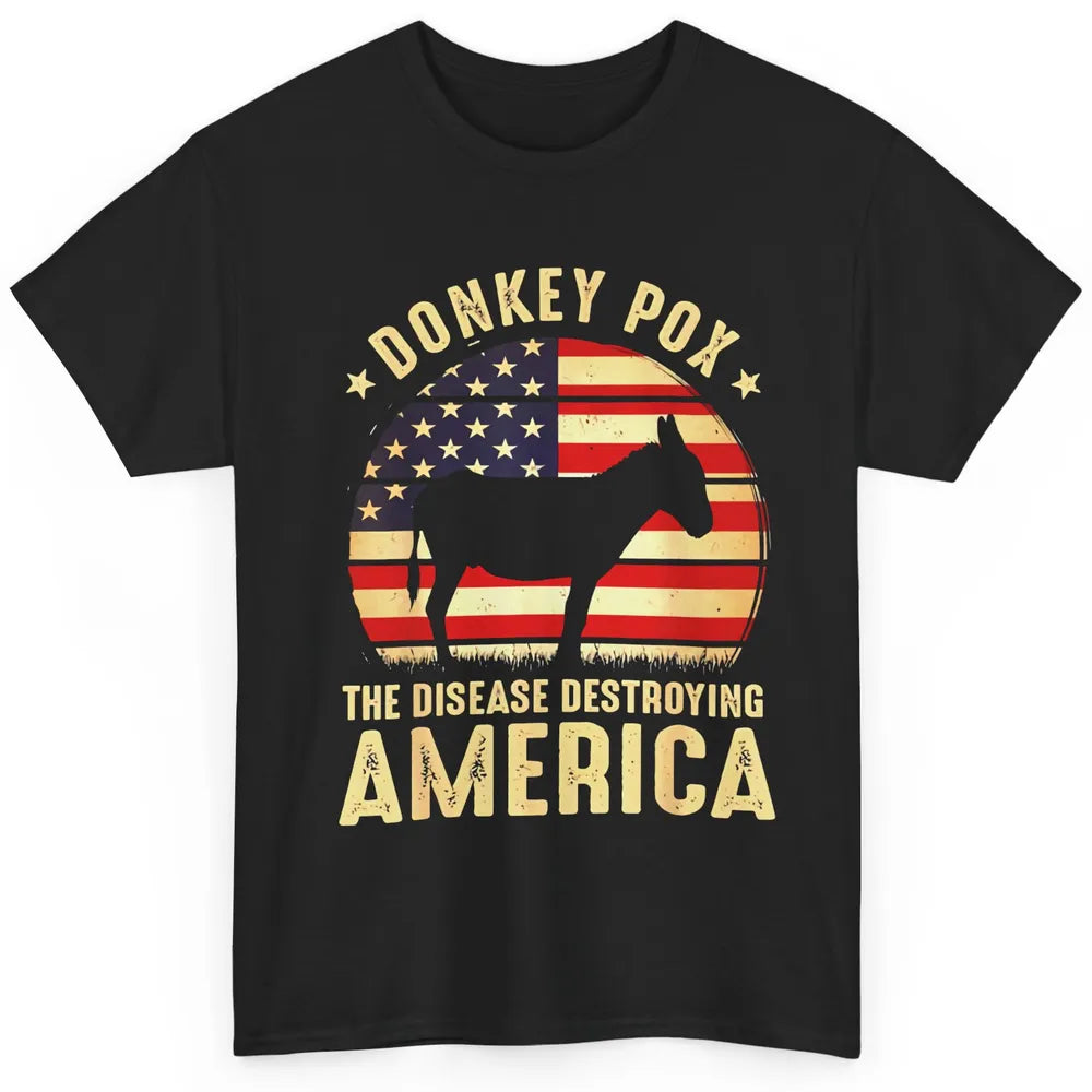 Vintage Donkey Pox The Disease Destroying America Usa Flag Classic Unisex T-Shirt