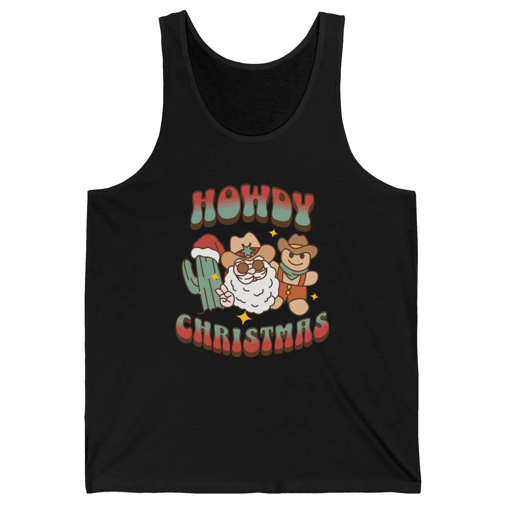 Merry Christmas Gingerbread Cowboy Xmas Santa Cactus Western Unisex Jersey Tank