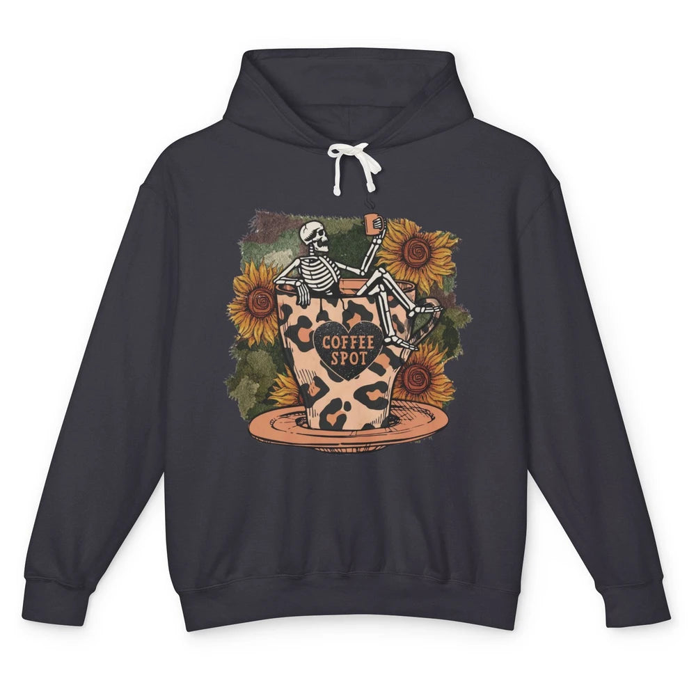 Sunflower Skeleton Dead Inside But Caffeinated Coffee Lovers Unisex Lightweight Hoodie