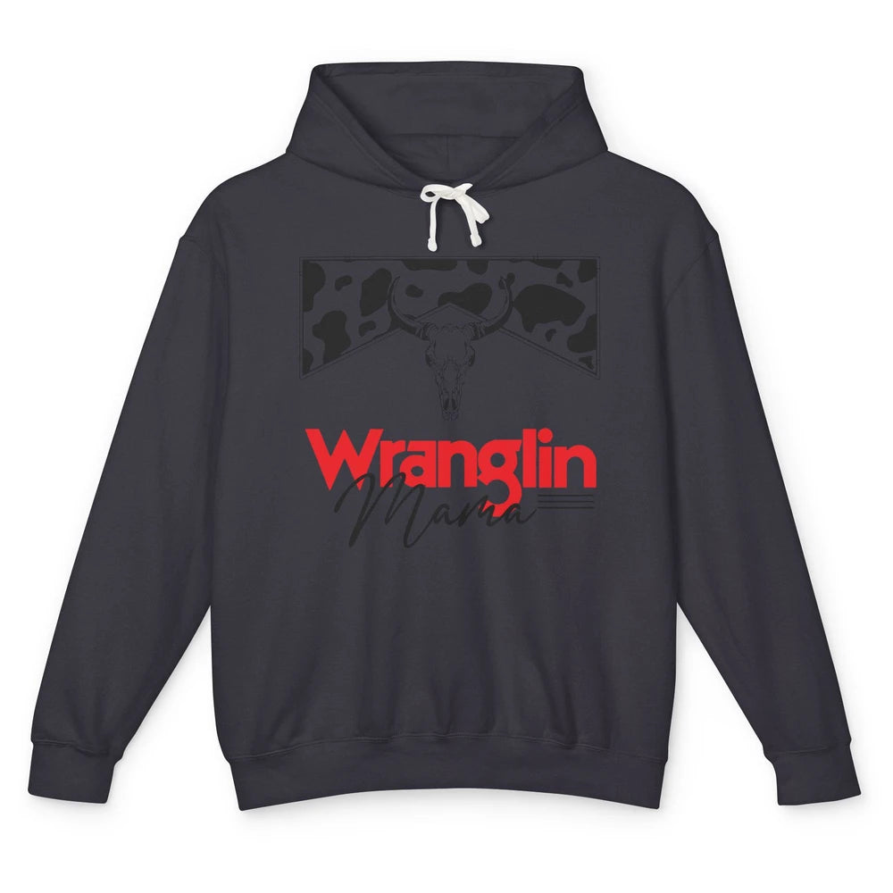 Retro Cowhide Bull Skull Wrangling Mama Western Country Girl Unisex Lightweight Hoodie