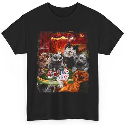 Funny Cat Playing Poker Cards Humor Sarcastic Kitten Gambler Dealer Classic Unisex T-Shirt