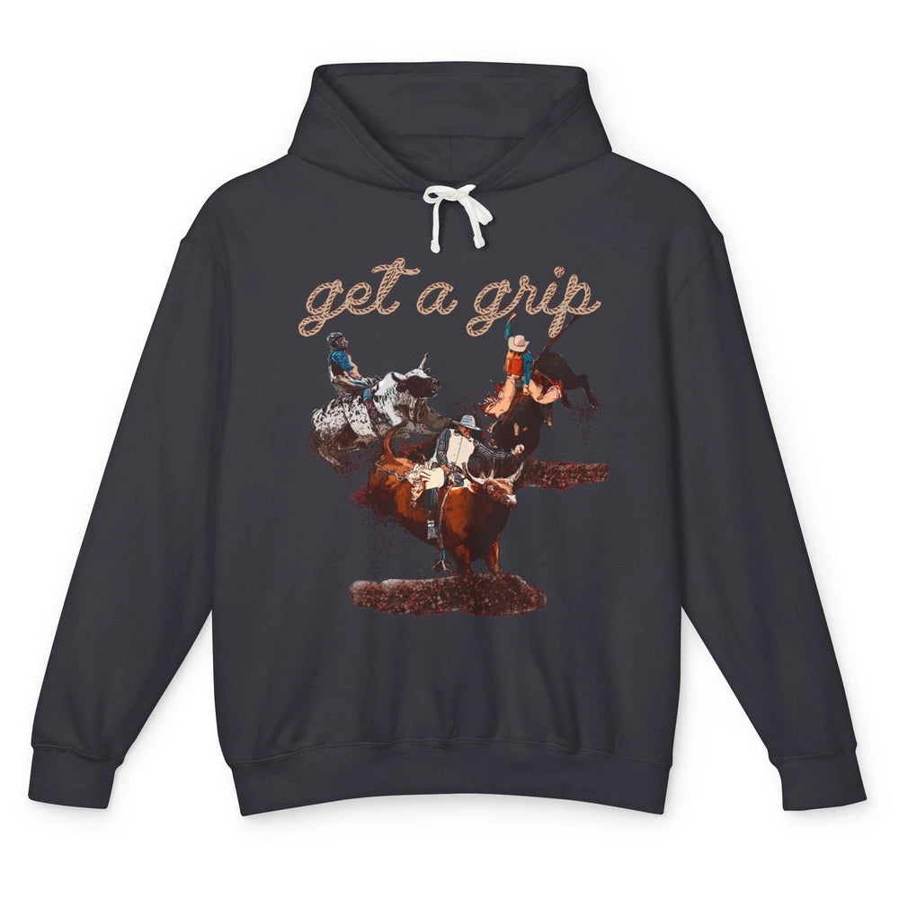 Rodeo Dad Bull Rider Get a Grip Western Country Cowboy Gift Unisex Lightweight Hoodie