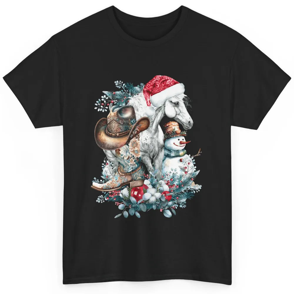 Merry Christmas Horse Santa Hat Cowgirl Cowboy Boots Xmas Classic Unisex T-Shirt