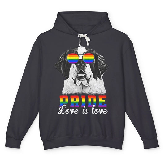 Funny LGBT Pride Love Is Love St Bernard Dog Sunglasses Flag Unisex Lightweight Hoodie