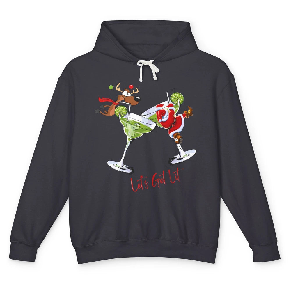 Party Santa & Reindeer Cocktail Glasses Let's Get Lit Xmas Unisex Lightweight Hoodie