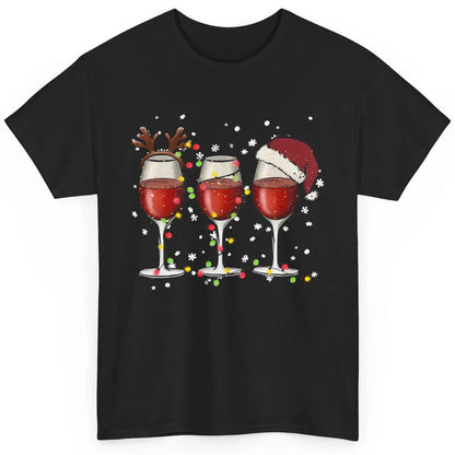 Christmas Red Wine Glass Santa Hat Reindeer Christmas Party Classic Unisex T-Shirt