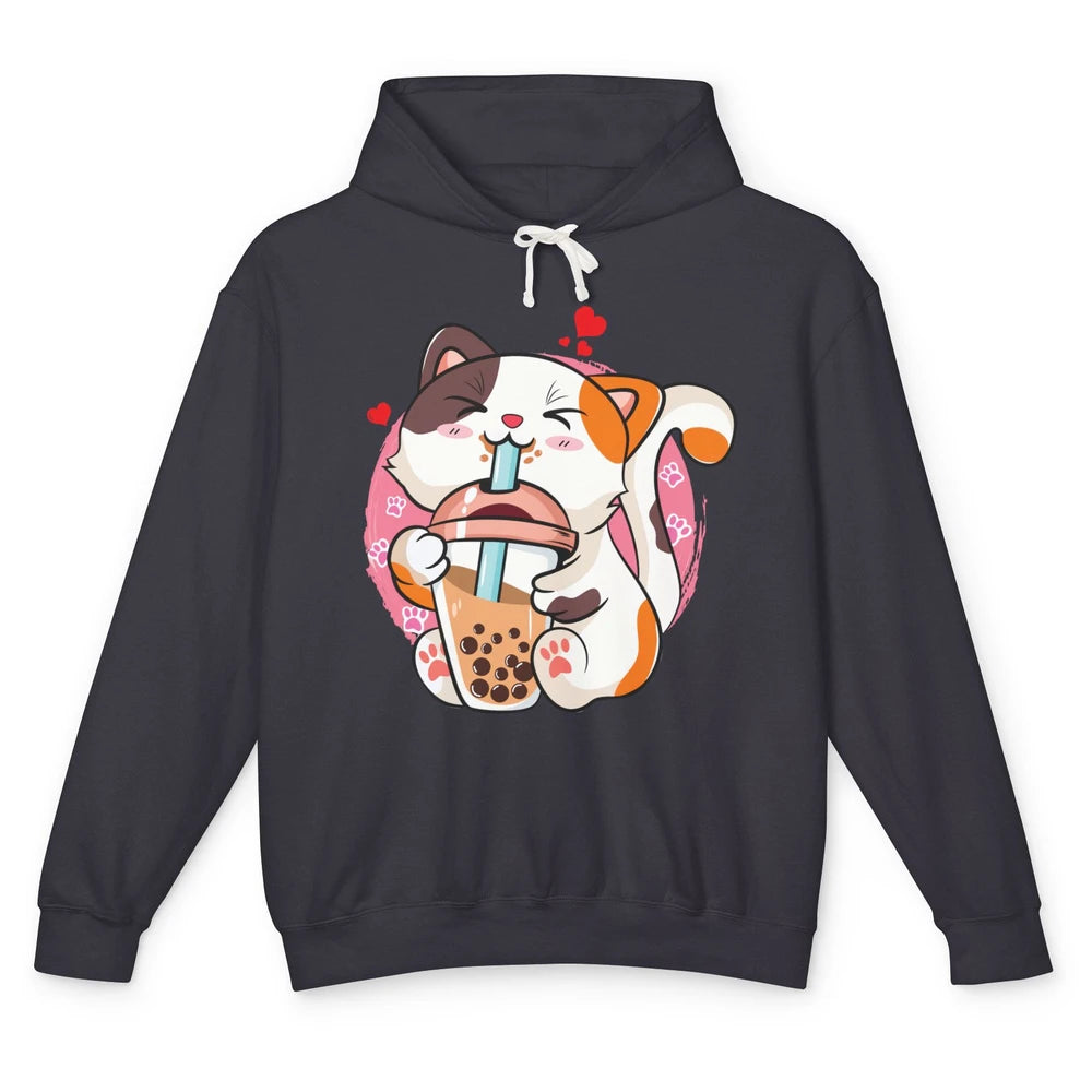 Boba Tea Cat Kawaii Cat Drink Milk Tea Kawaii Boba Cat Lover Unisex Lightweight Hoodie