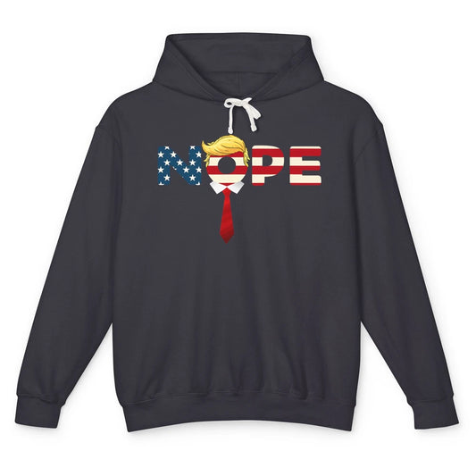 Funny Trump Face Nope Red Tie Sarcastic US Flag Politics Unisex Lightweight Hoodie