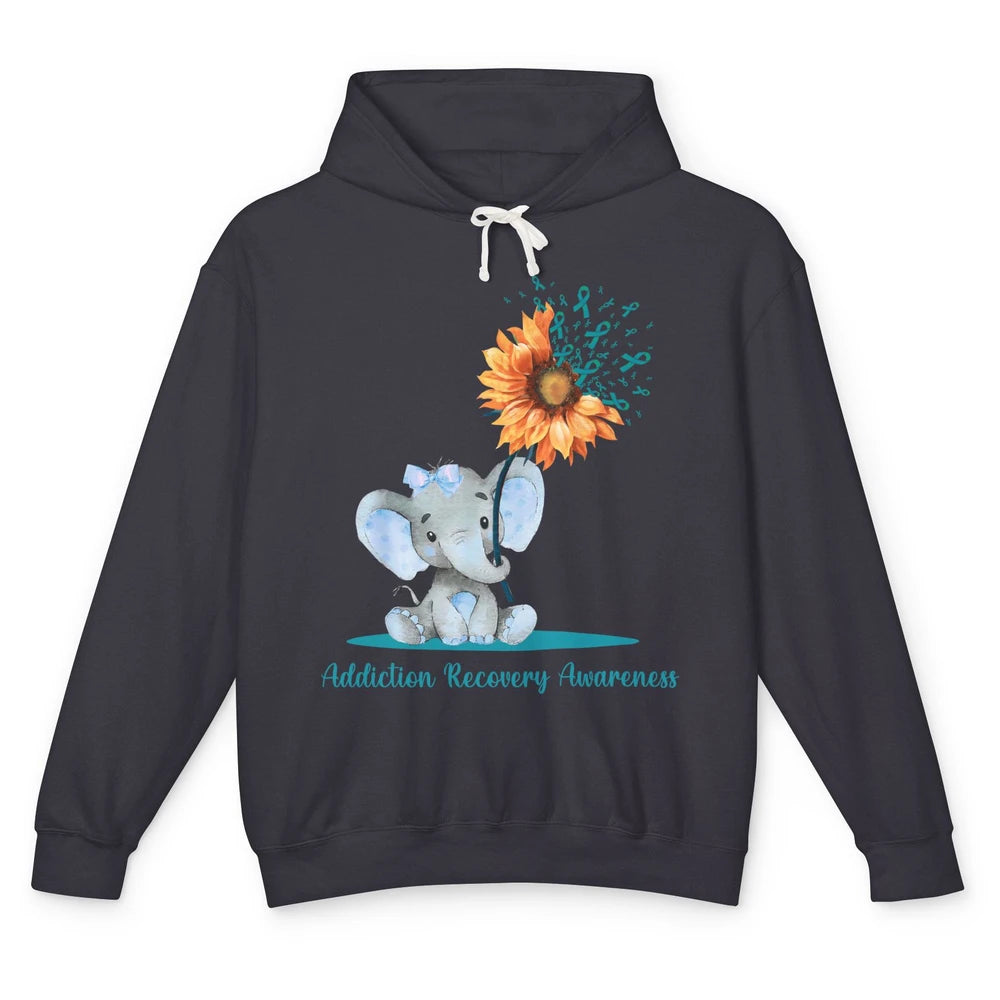 Addiction Recovery Awareness Teal Ribbon Baby Elephant Daisy Unisex Lightweight Hoodie