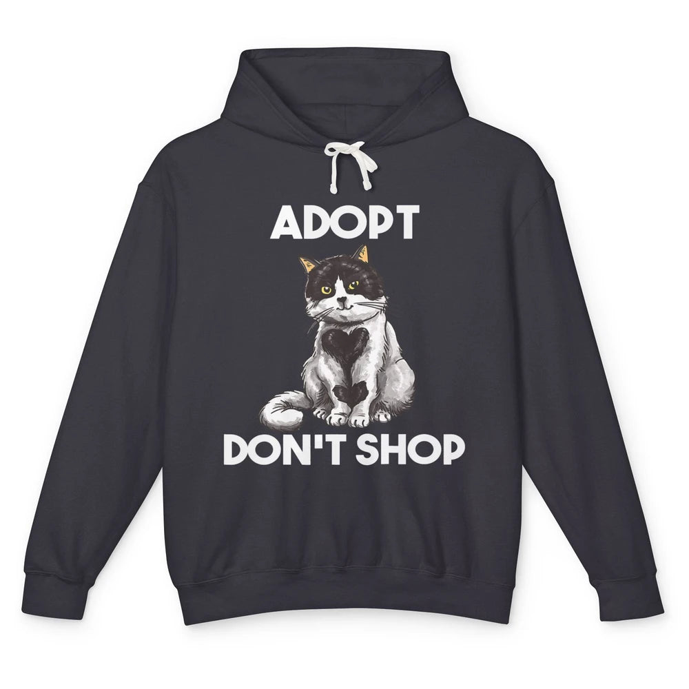 Adopt Dont Shop Black White Cat Rescue Animal Pet Rescuer Unisex Lightweight Hoodie