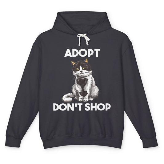 Adopt Dont Shop Black White Cat Rescue Animal Pet Rescuer Unisex Lightweight Hoodie