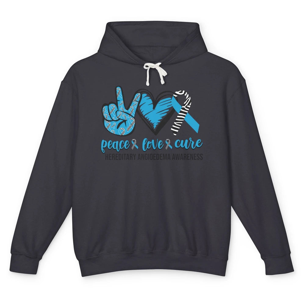 Hereditary Angioedema Peace Love Cure Blue Zebra Ribbon Unisex Lightweight Hoodie