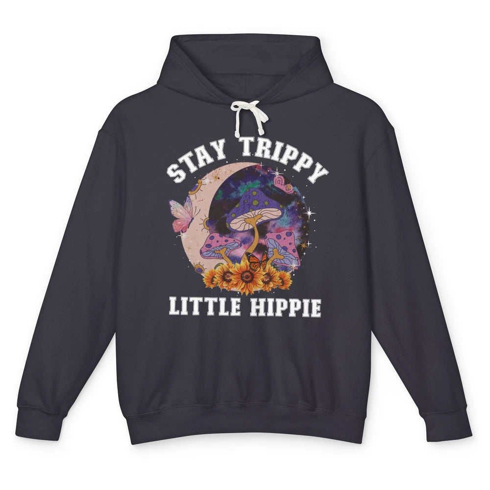 Stay Trippy Little Hippie Mushroom Sunflower Plant Retro Unisex Lightweight Hoodie