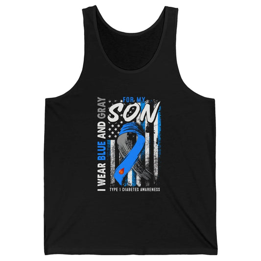 T1D Son Blue Gray Flag Diabetes Type One Awareness Warrior Unisex Jersey Tank