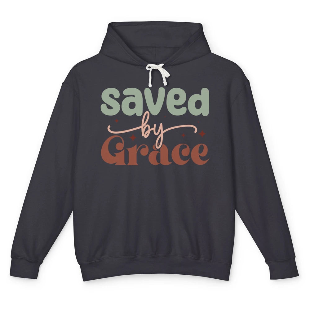 Boho Saved By Grace Jesus Christian Bible Verse Aesthetic Unisex Lightweight Hoodie