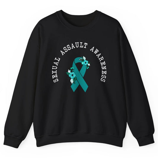 Sexual Assault Awareness Floral Teal Ribbon Awareness Gift Unisex Crewneck Sweatshirt