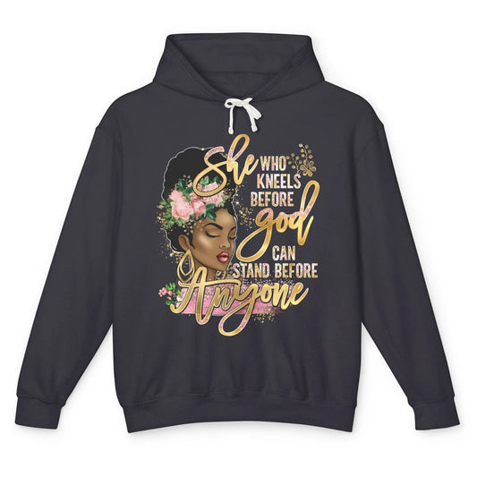 Black Girl She Who Kneels Before God Christian Afro Women Unisex Lightweight Hoodie