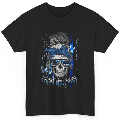 Back The Blue Police American Flag Skull Lady 4th of July Classic Unisex T-Shirt