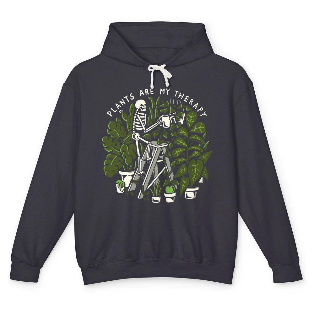 Funny Skeleton Gardener Plants Are My Therapy Gardening Unisex Lightweight Hoodie