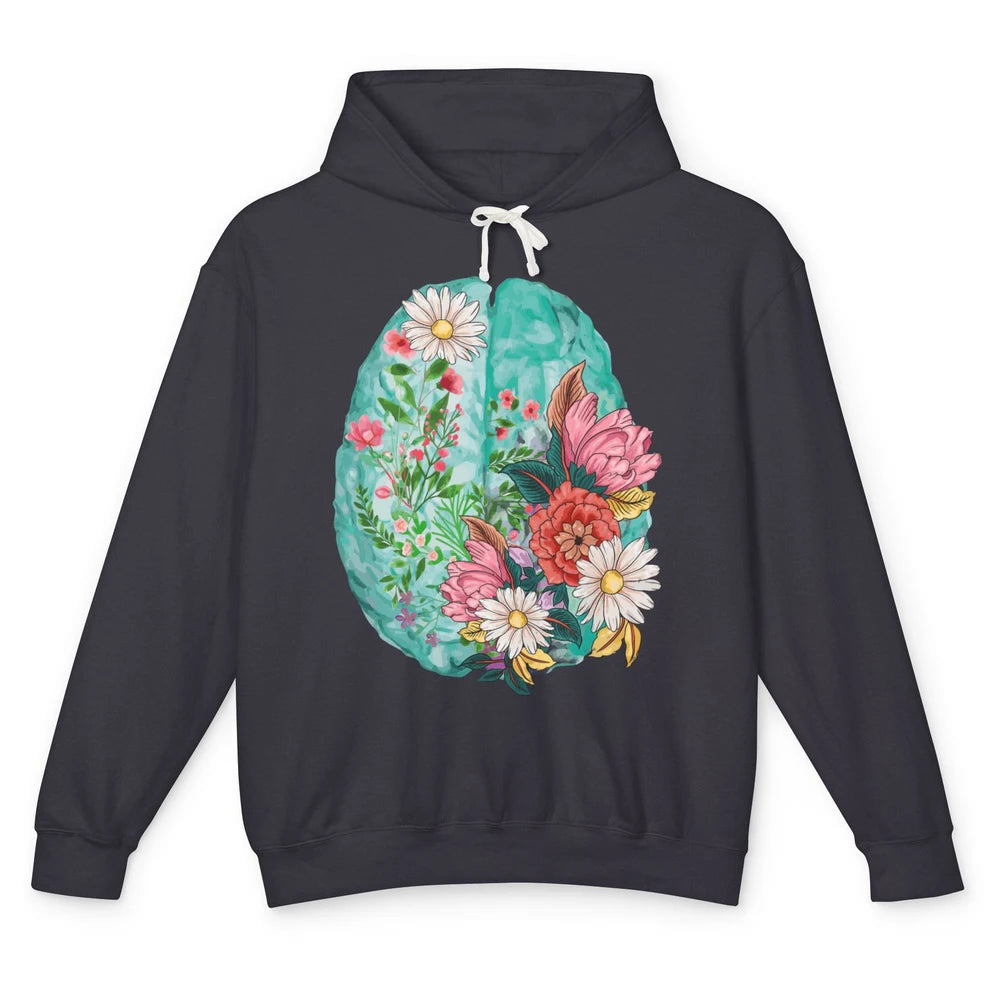 Wildflower Brain End The Stigma Floral Mental Health Matters Unisex Lightweight Hoodie