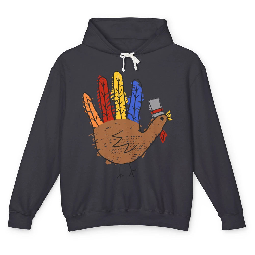 Thanksgiving Hand Turkey Funny Thanksgiving Teacher Thankful Unisex Lightweight Hoodie