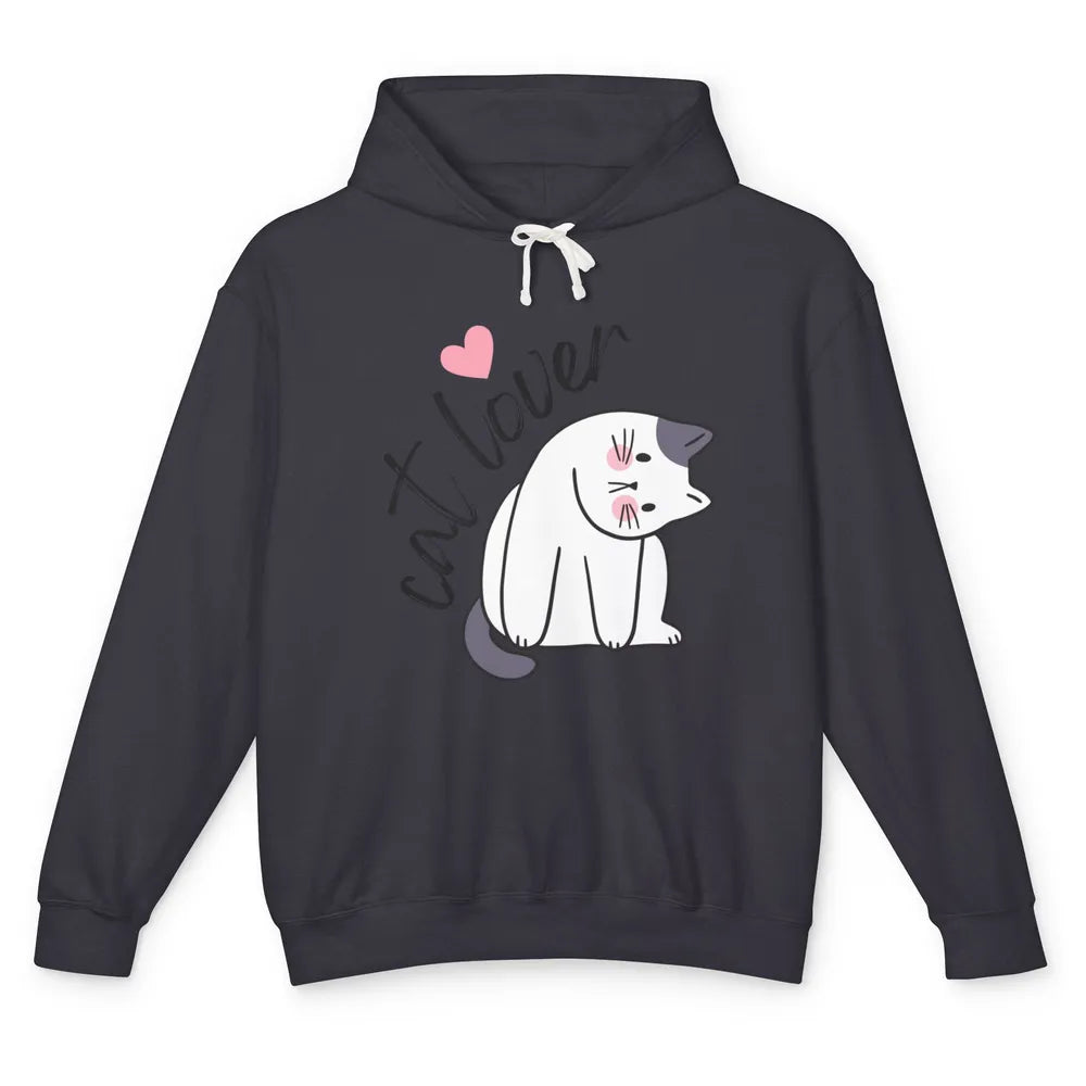 Funny White Cat Lover Cute Kitten Kawaii Heart Love Humor Unisex Lightweight Hoodie