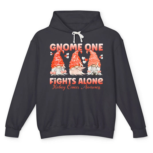 Gnome One Fights Alone Kidney Cancer Awareness Orange Ribbon Unisex Lightweight Hoodie