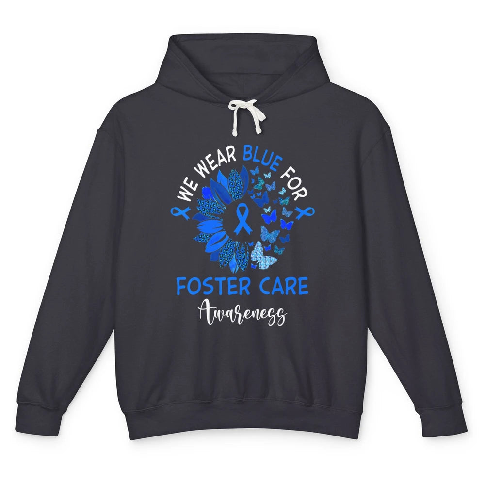 Foster Care Awareness Leopard Sunflower Adoption Blue Ribbon Unisex Lightweight Hoodie