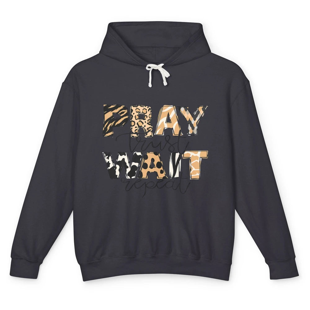 Bible Pray Trust Wait Repeat Jesus Christian Religious God Unisex Lightweight Hoodie