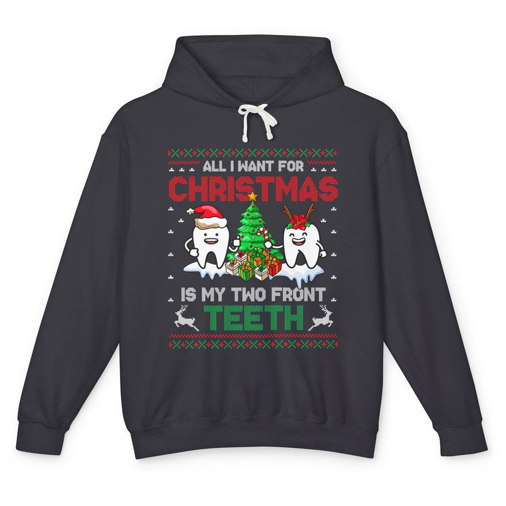 Merry Christmas Funny Two Teeth Dentist Xmas Tree Santa Ugly Unisex Lightweight Hoodie