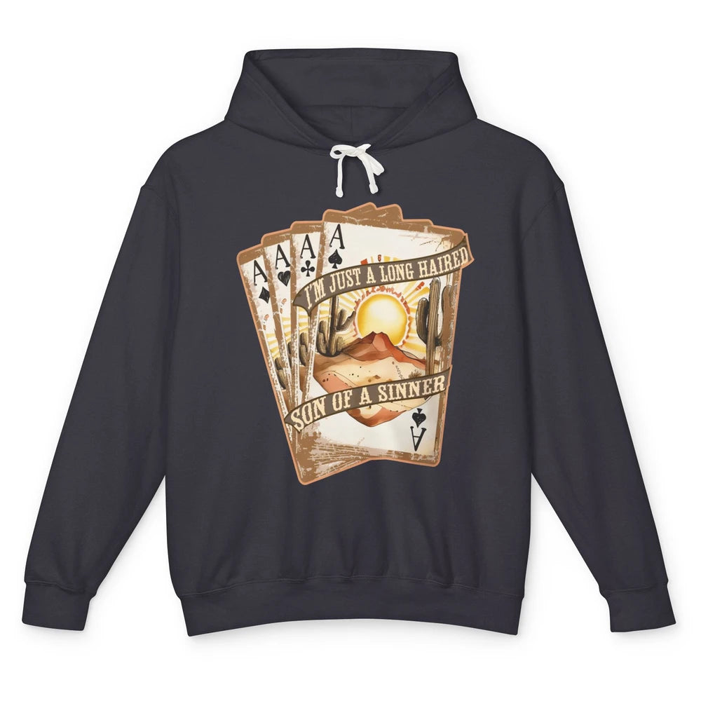 Retro Desert Sunset Long Haired Son Of Sinner Cards Western Unisex Lightweight Hoodie