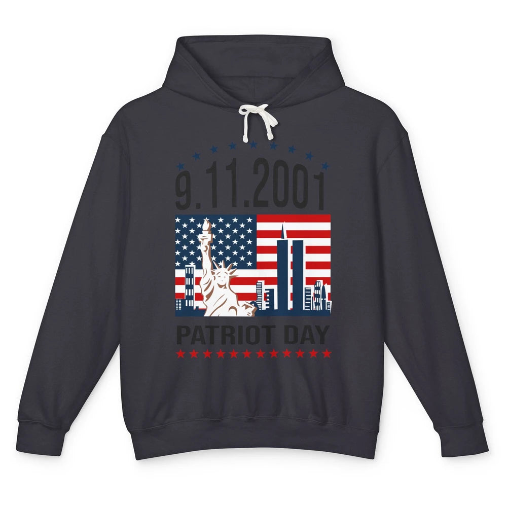 Never Forget 9-11-2001 American Flag Patriotic Memorial Day Unisex Lightweight Hoodie