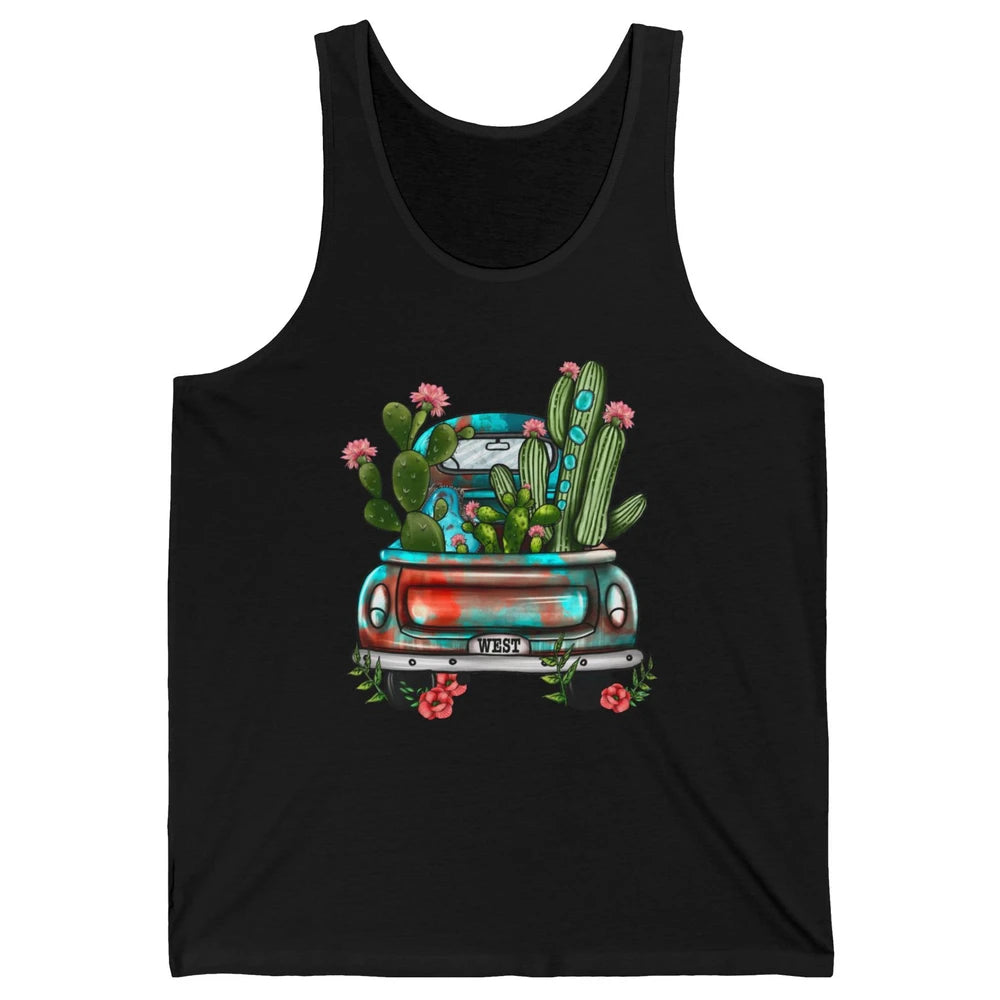 Turquoise Western Truck Desert Cactus Go West Western Gift Unisex Jersey Tank