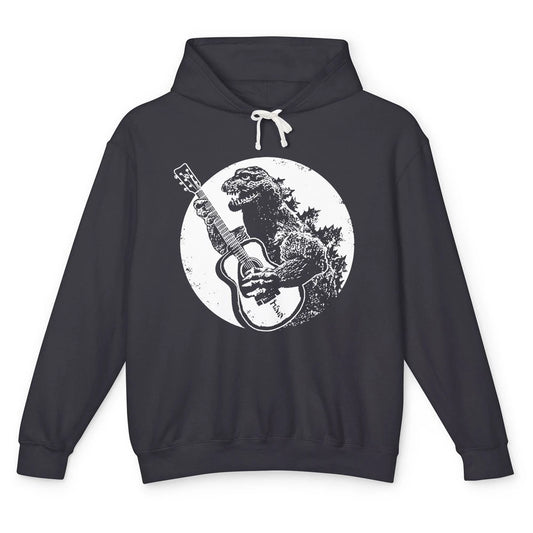 Retro Dinosaur Playing Bass Guitar T-Rex Guitarist Musician Unisex Lightweight Hoodie