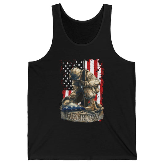 Vintage US Flag Veteran Thank You Military Boot Memorial Day Unisex Jersey Tank