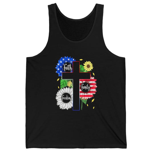 4th July American Flag Cross Faith Family Freedom Christian Unisex Jersey Tank